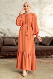 Neva Style - Long Terra Cotta Hijab Dress 5972KRMT - Thumbnail