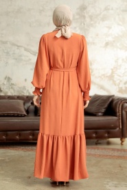 Neva Style - Long Terra Cotta Hijab Dress 5972KRMT - Thumbnail