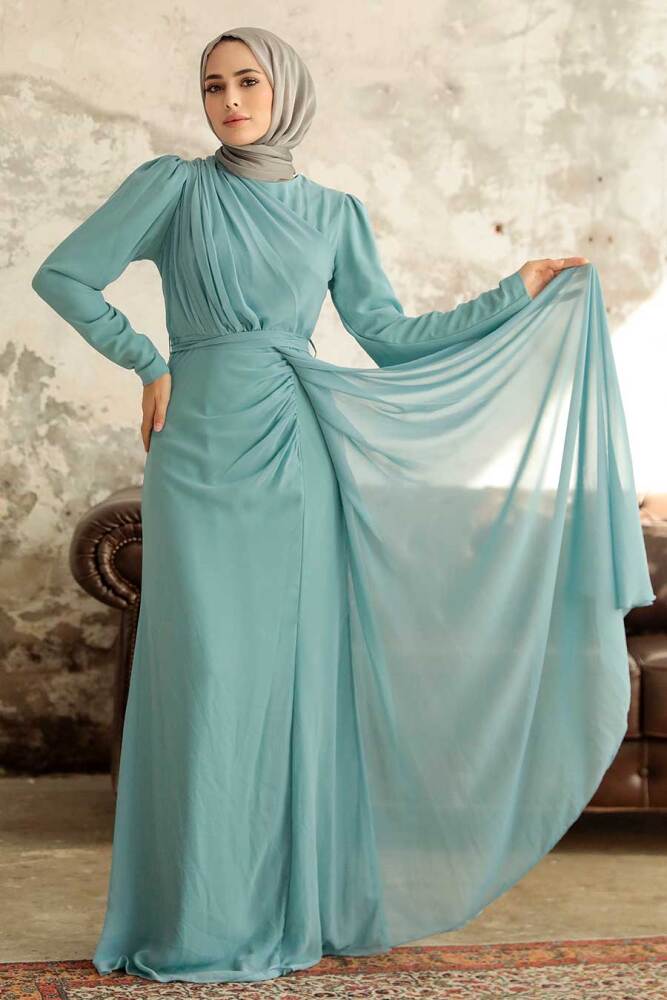 Neva Style - Long Turqouse Islamic Wedding Dress 5736TR - 2