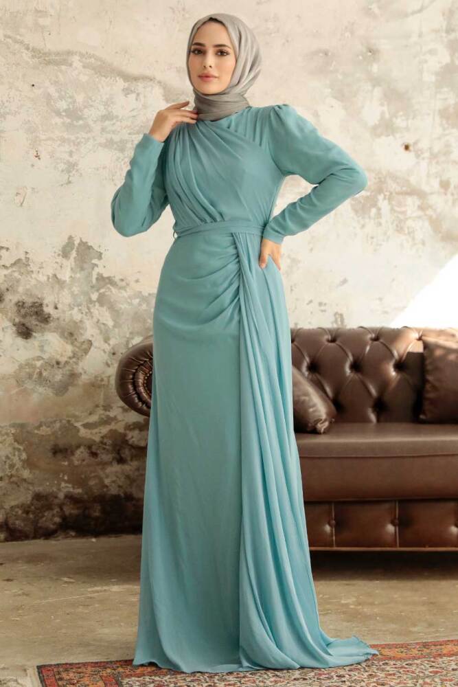 Neva Style - Long Turqouse Islamic Wedding Dress 5736TR - 1