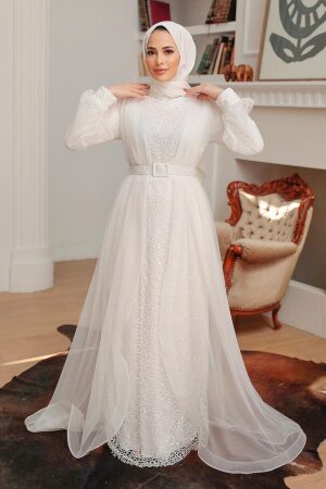 Neva Style - Long White Modest Bridesmaid Dress 56291B - 1