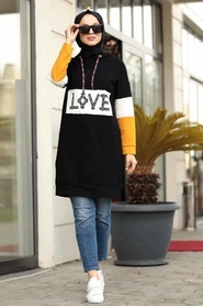 Neva Style - Love Yazılı Siyah Tesettür Sweatshirt 1160S - Thumbnail