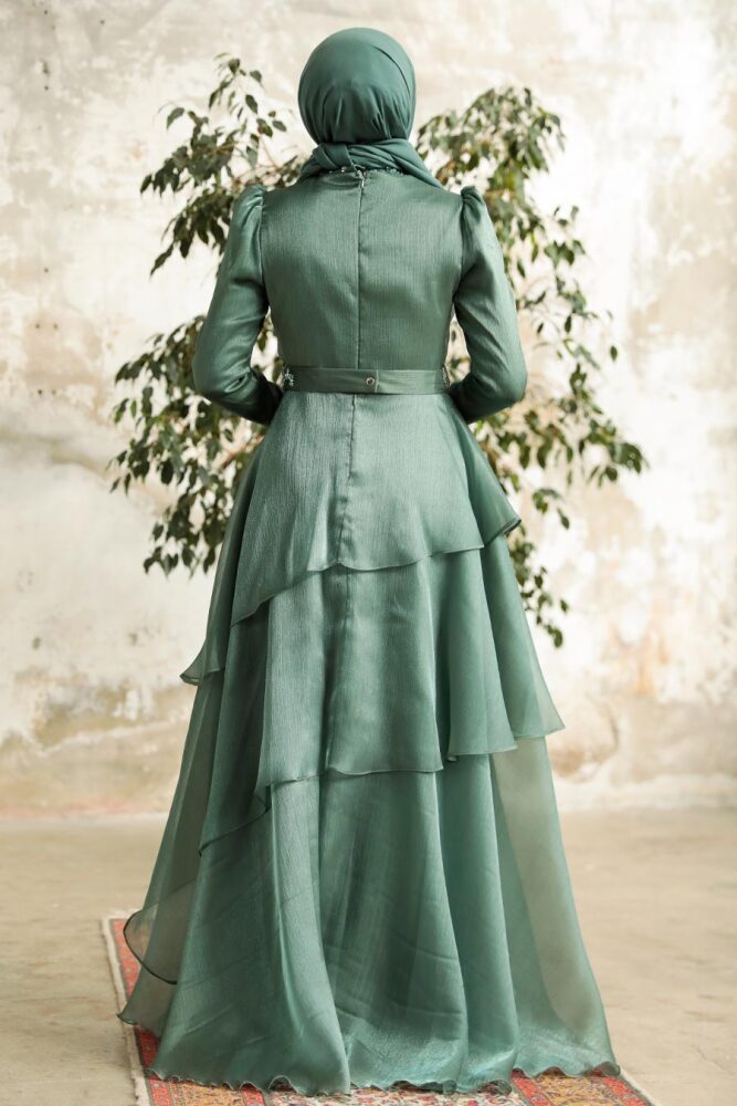 Neva Style - Luxorious Almond Green Islamic Clothing Evening Dress 38221CY - 2