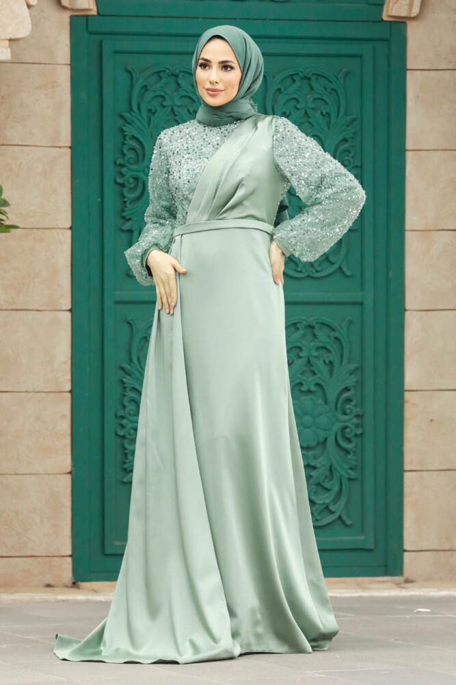 Luxorious Almond Green Muslim Bridesmaid Dress 2311CY - 2