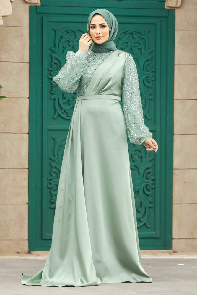 Luxorious Almond Green Muslim Bridesmaid Dress 2311CY - 1