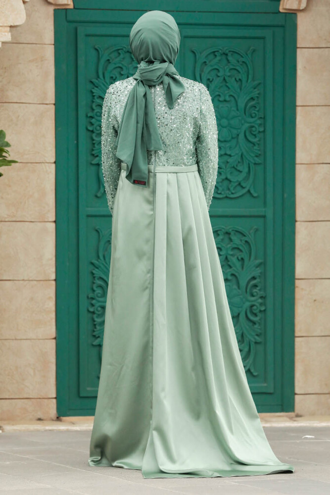 Luxorious Almond Green Muslim Bridesmaid Dress 2311CY - 4