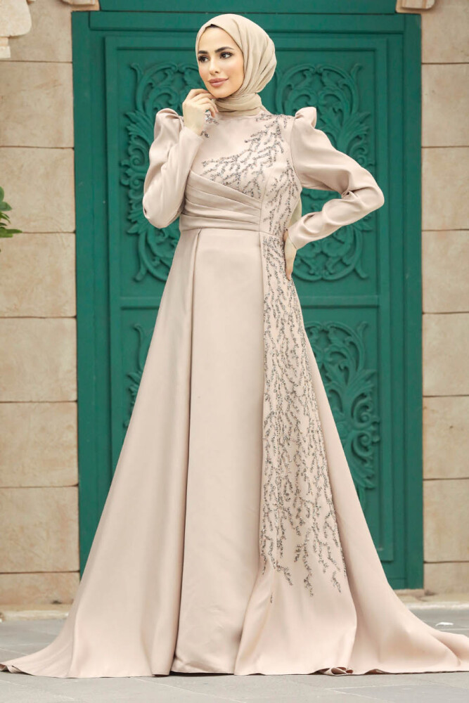 Luxorious Beige Modest Evening Gown 2295BEJ - 2