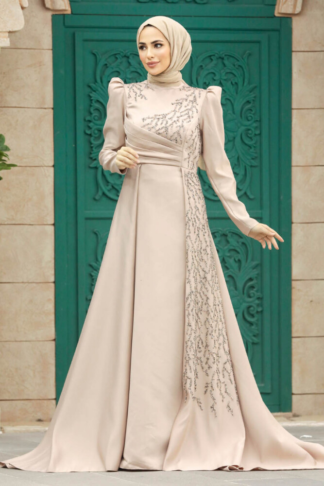 Luxorious Beige Modest Evening Gown 2295BEJ - 3