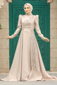 Neva Style - Luxorious Beige Modest Evening Gown 2295BEJ - Thumbnail