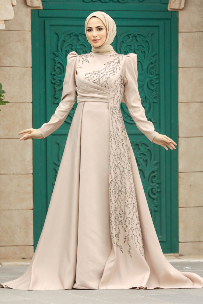 Luxorious Beige Modest Evening Gown 2295BEJ - 1