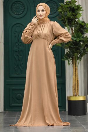 Luxorious Biscuit Modest Islamic Clothing Prom Dress 22192BS - 1