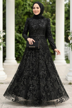 Neva Style - Luxorious Black Hijab Engagement Gown 22662S - 1