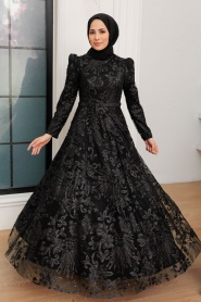 Neva Style - Luxorious Black Hijab Engagement Gown 22662S - Thumbnail
