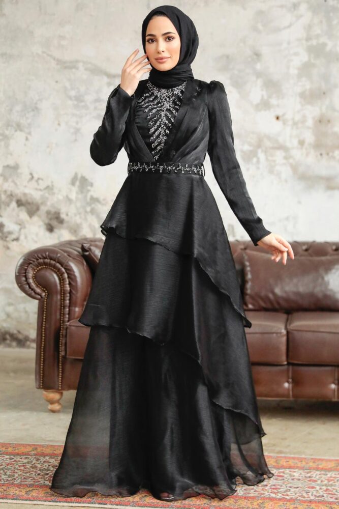 Neva Style - Luxorious Black Islamic Clothing Evening Dress 38221S - 1