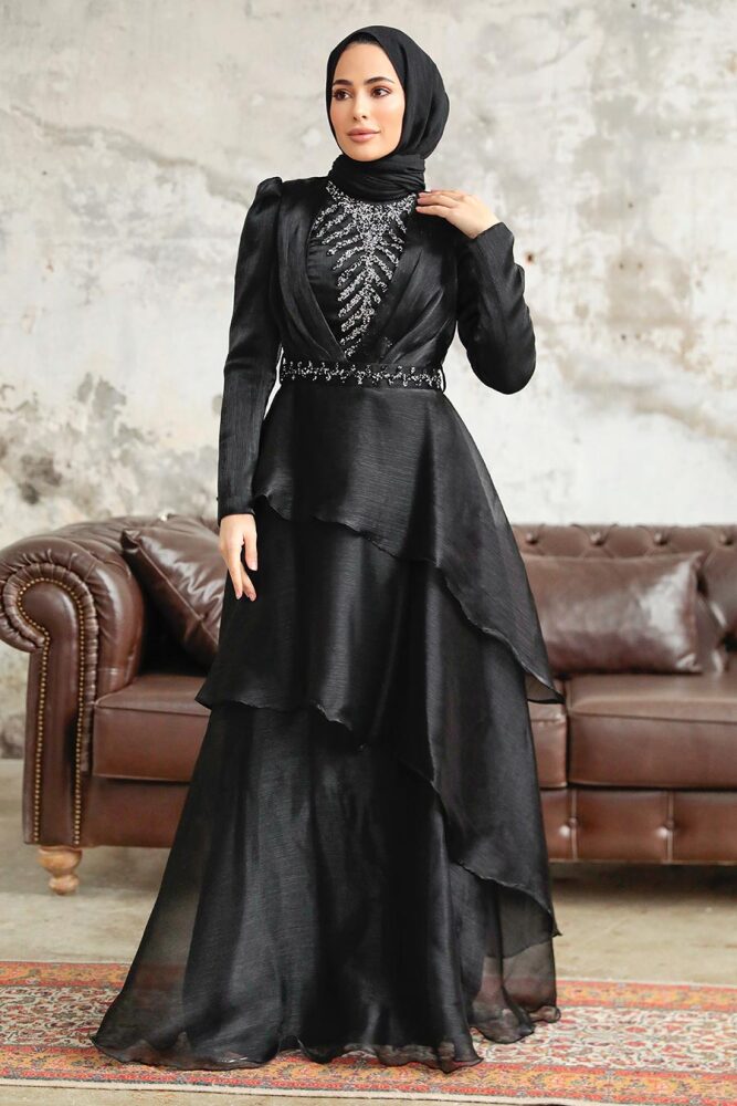 Neva Style - Luxorious Black Islamic Clothing Evening Dress 38221S - 2