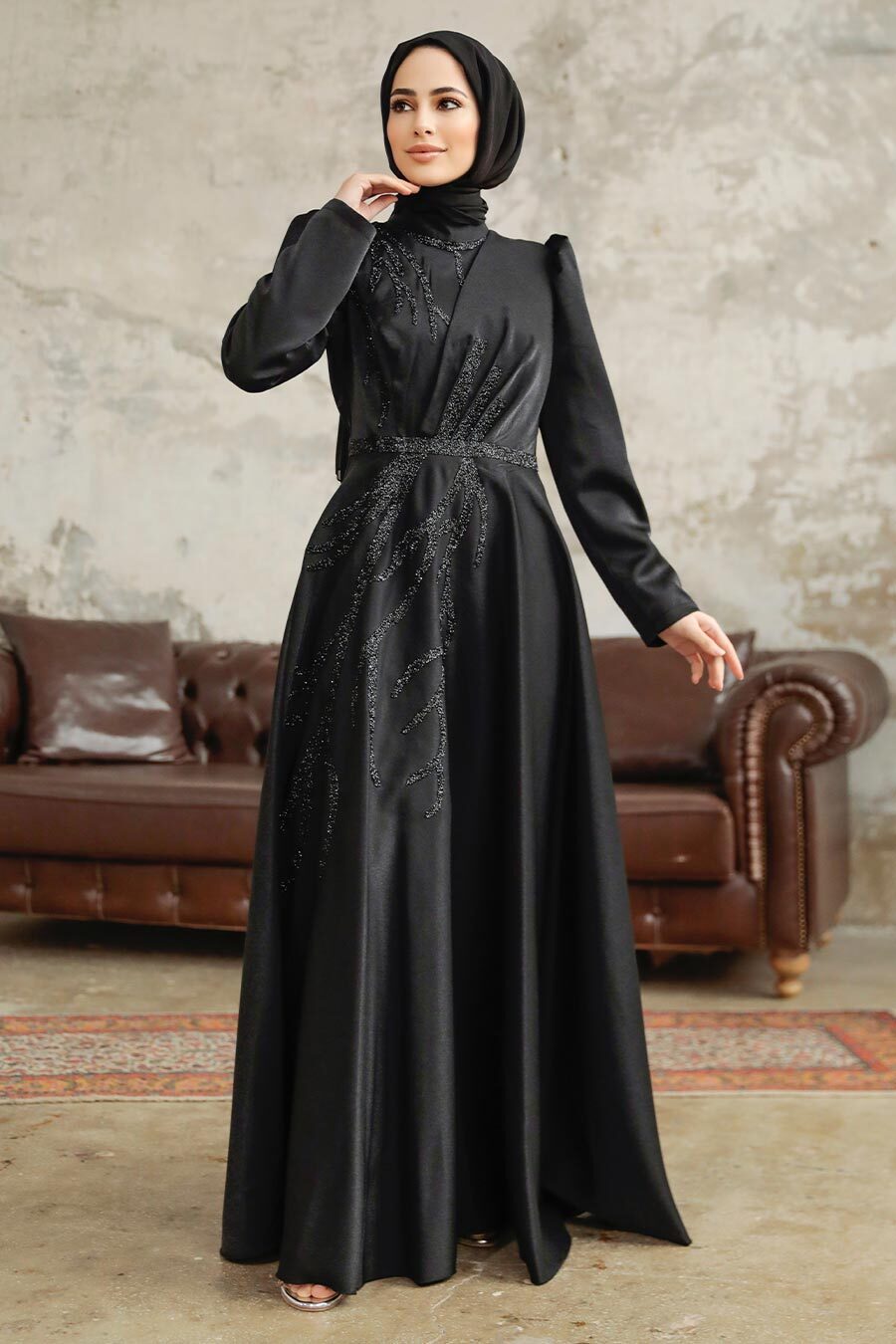Neva Style - Luxorious Black Islamic Evening Dress 3915S