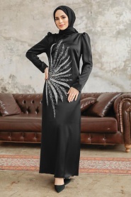 Neva Style - Luxorious Black Muslim Evening Dress 38102S - Thumbnail