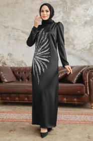 Neva Style - Luxorious Black Muslim Evening Dress 38102S - Thumbnail