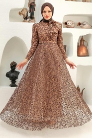 Neva Style - Luxorious Brown Islamic Wedding Dress 22421KH - Thumbnail