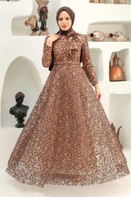 Neva Style - Luxorious Brown Islamic Wedding Dress 22421KH - Thumbnail