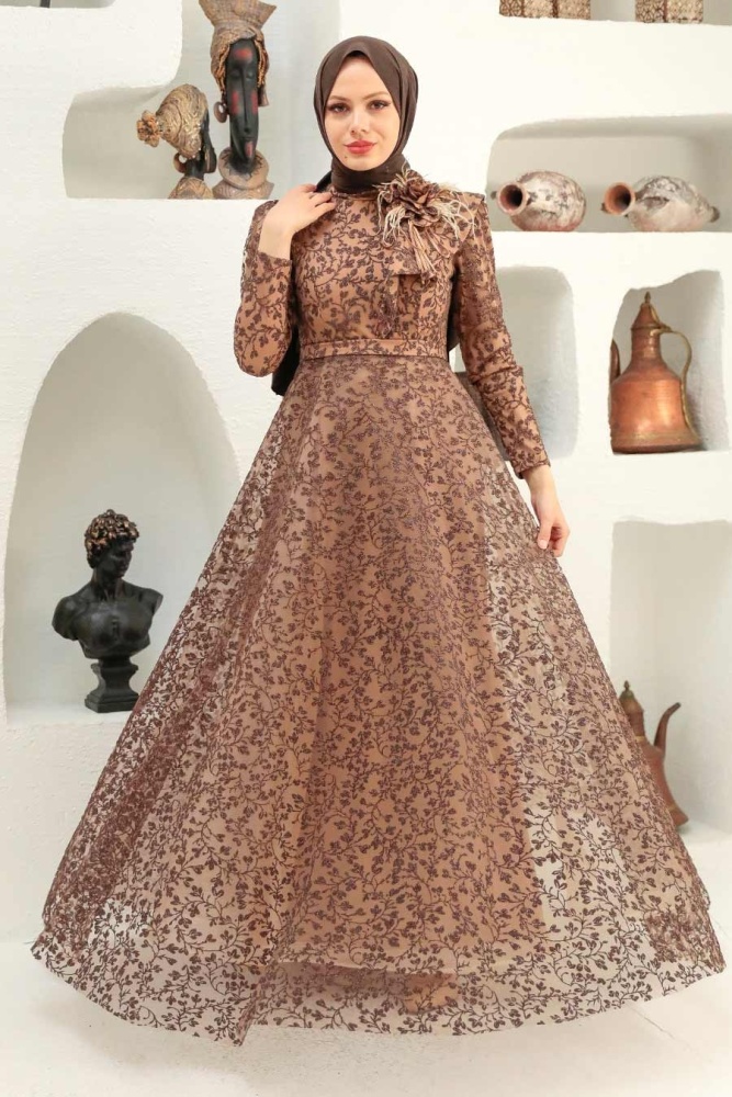 Neva Style - Luxorious Brown Islamic Wedding Dress 22421KH - 2