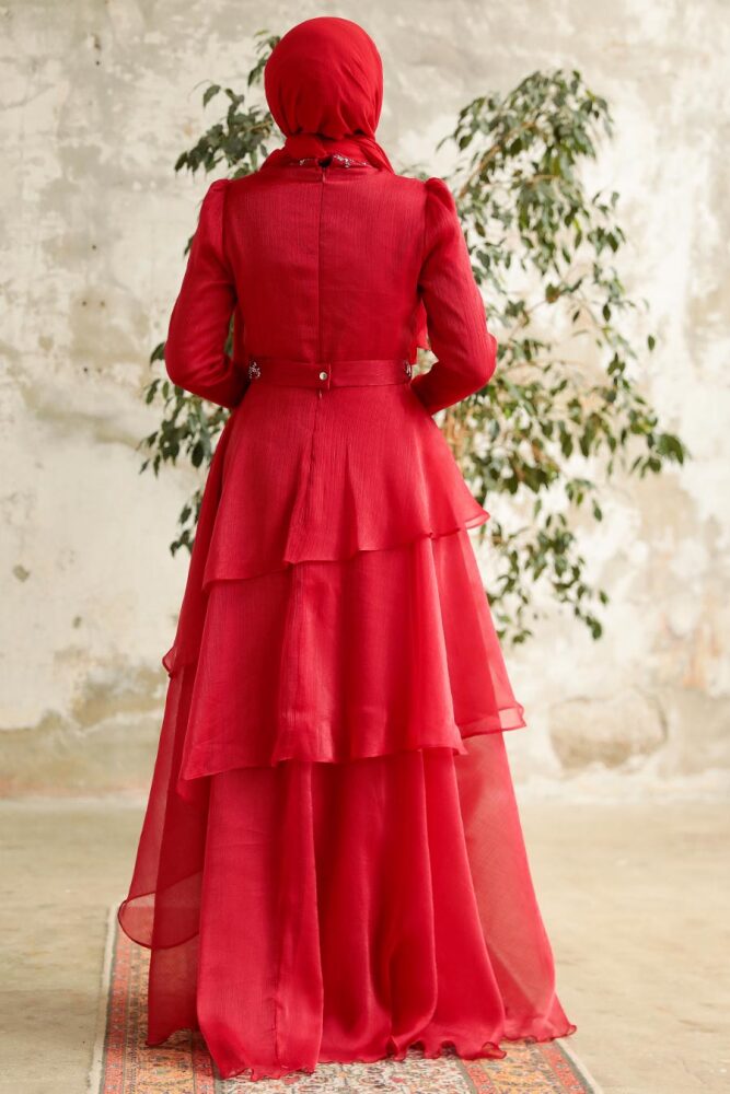 Neva Style - Luxorious Claret Red Islamic Clothing Evening Dress 38221BR - 2