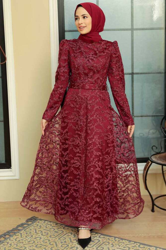Neva Style - Luxorious Claret Red Modest Prom Dress 3330BR - 1
