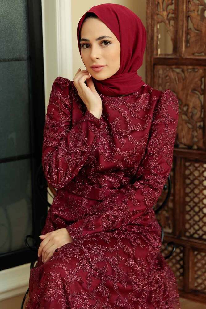 Neva Style - Luxorious Claret Red Modest Prom Dress 3330BR - 4