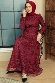 Neva Style - Luxorious Claret Red Modest Prom Dress 3330BR - Thumbnail