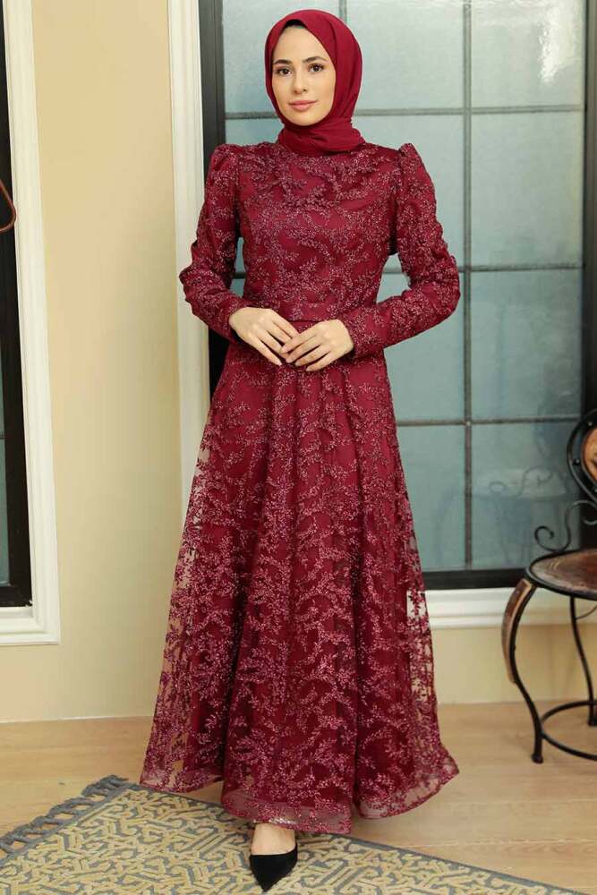 Neva Style - Luxorious Claret Red Modest Prom Dress 3330BR - 2