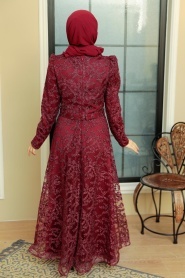 Neva Style - Luxorious Claret Red Modest Prom Dress 3330BR - Thumbnail