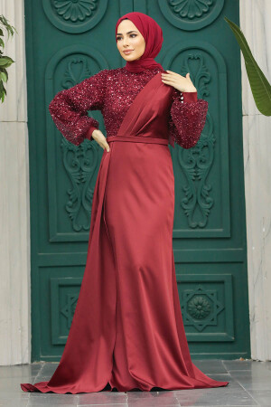 Luxorious Claret Red Muslim Bridesmaid Dress 2311BR - 2