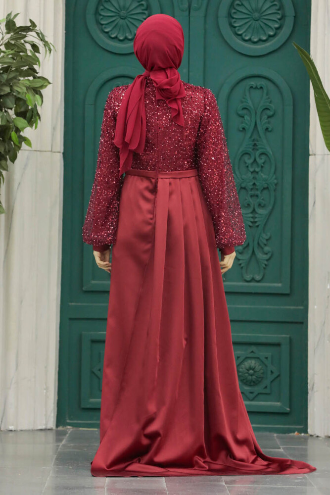 Luxorious Claret Red Muslim Bridesmaid Dress 2311BR - 4