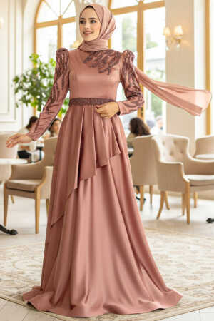 Neva Style - Luxorious Cooper Modest Evening Dress 22671BKR - 1
