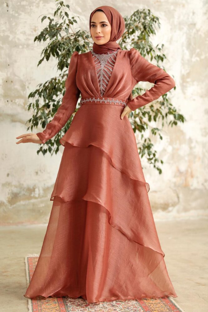 Neva Style - Luxorious Copper Islamic Clothing Evening Dress 38221BKR - 2