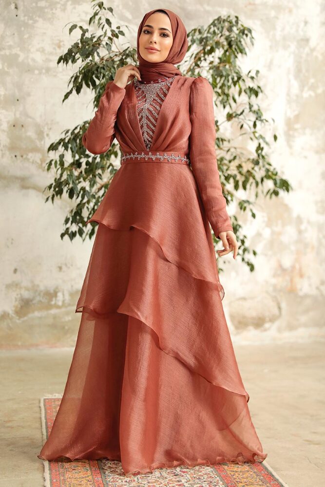 Neva Style - Luxorious Copper Islamic Clothing Evening Dress 38221BKR - 1