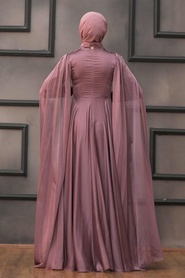Neva Style - Luxorious Dark Dusty Rose Islamic Clothing Evening Dress 22162KGK - Thumbnail