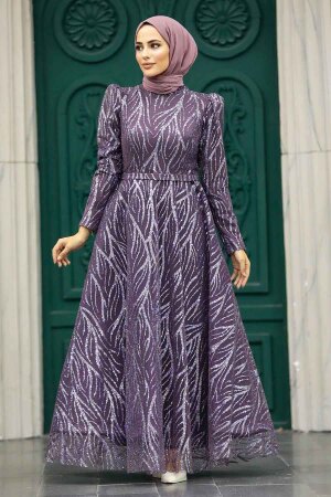 Luxorious Dark Lila Hijab Islamic Prom Dress 22851KLILA - 1