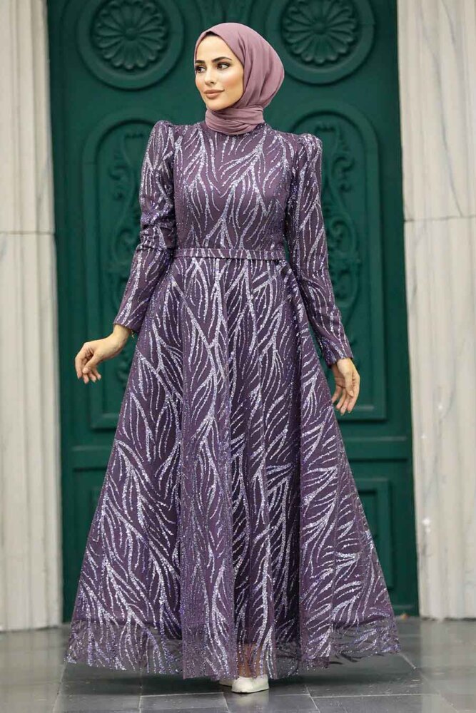 Luxorious Dark Lila Hijab Islamic Prom Dress 22851KLILA - 1