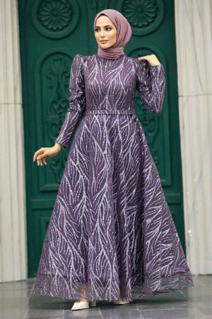 Luxorious Dark Lila Hijab Islamic Prom Dress 22851KLILA - 3