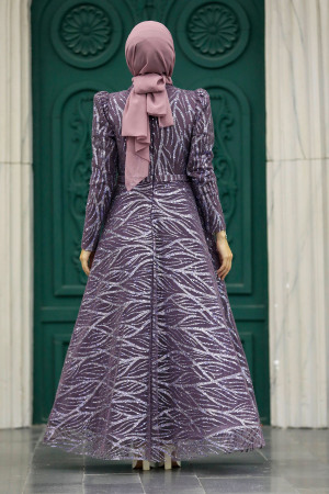 Luxorious Dark Lila Hijab Islamic Prom Dress 22851KLILA - 4