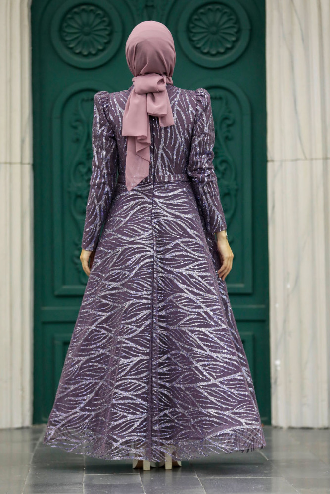 Luxorious Dark Lila Hijab Islamic Prom Dress 22851KLILA - 4