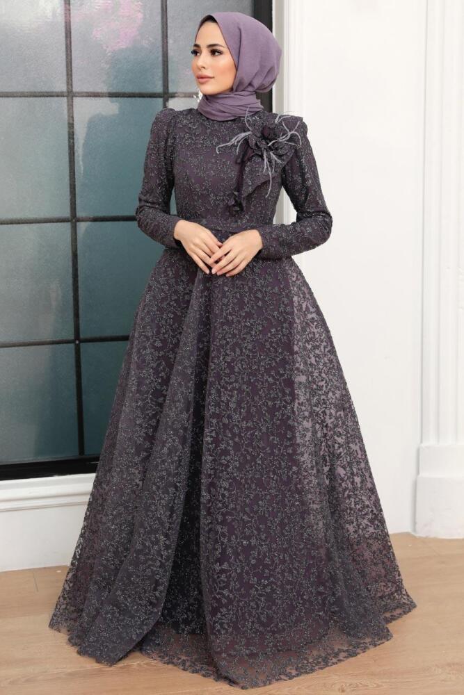 Neva Style - Luxorious Dark Lila Islamic Wedding Dress 22421KLILA - 1