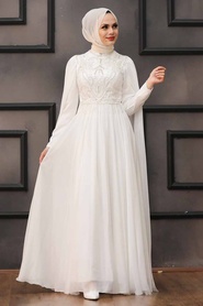 Neva Style - Luxorious Ecru Islamic Clothing Evening Dress 22162E - Thumbnail