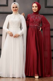 Neva Style - Luxorious Ecru Islamic Clothing Evening Dress 22162E - Thumbnail