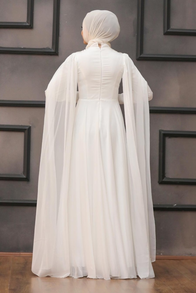 Neva Style - Luxorious Ecru Islamic Clothing Evening Dress 22162E - 8