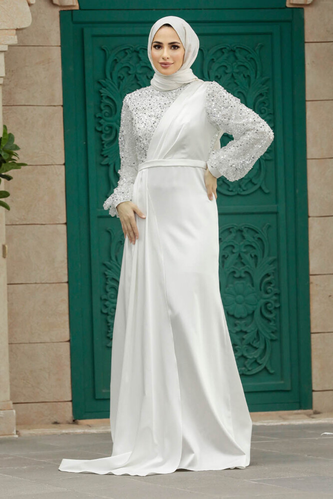 Neva Style - Luxorious Ecru Muslim Bridesmaid Dress 2311E - 2