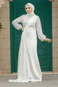 Neva Style - Luxorious Ecru Muslim Bridesmaid Dress 2311E - Thumbnail