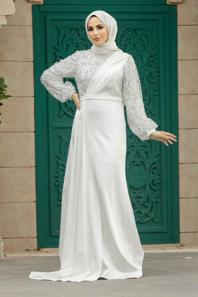 Neva Style - Luxorious Ecru Muslim Bridesmaid Dress 2311E - 3