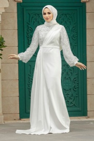 Neva Style - Luxorious Ecru Muslim Bridesmaid Dress 2311E - Thumbnail